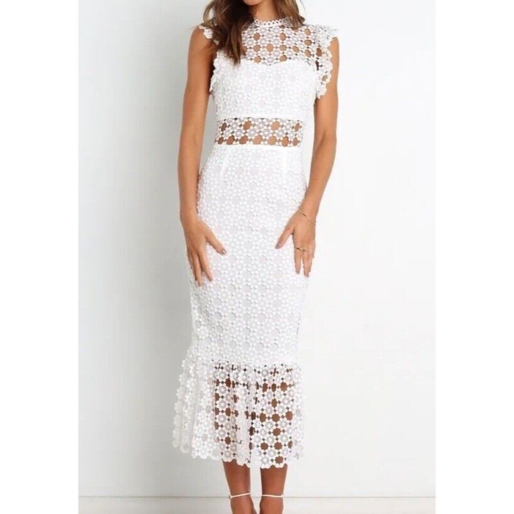 Petal & Pup Women’s Lauren White Lace Bridal Midi Dress Size 6
